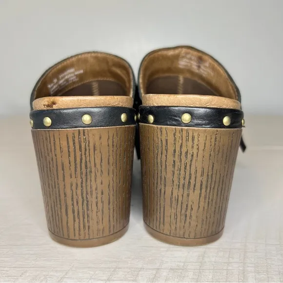 Dansko Deni Fringe Black Leather Platform Mule Clogs
