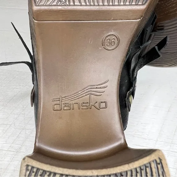 Dansko Deni Fringe Black Leather Platform Mule Clogs