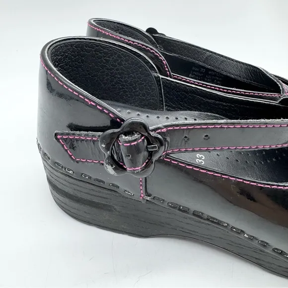 Dansko Girls Black Patent Leather Mary Jane Shoes Clogs Kids Size Euro 33