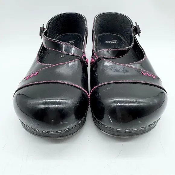 Dansko Girls Black Patent Leather Mary Jane Shoes Clogs Kids Size Euro 33