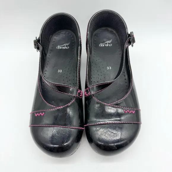 Dansko Girls Black Patent Leather Mary Jane Shoes Clogs Kids Size Euro 33
