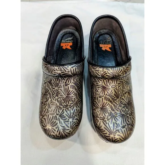 DANSKO Gold Silver Swirl Closed Back Slip On Clogs Nurse Teacher EUR 38 7,5 8