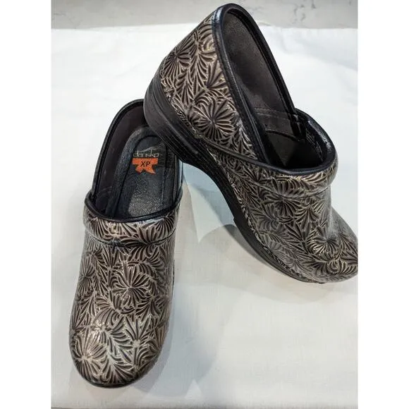 DANSKO Gold Silver Swirl Closed Back Slip On Clogs Nurse Teacher EUR 38 7,5 8
