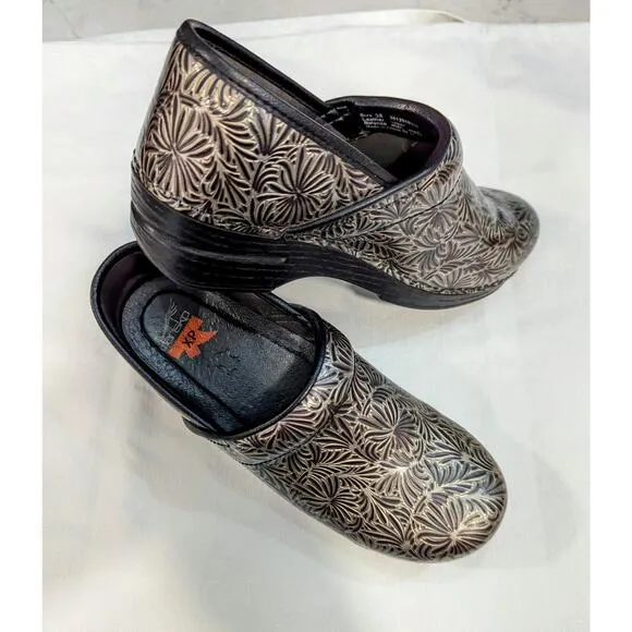 DANSKO Gold Silver Swirl Closed Back Slip On Clogs Nurse Teacher EUR 38 7,5 8