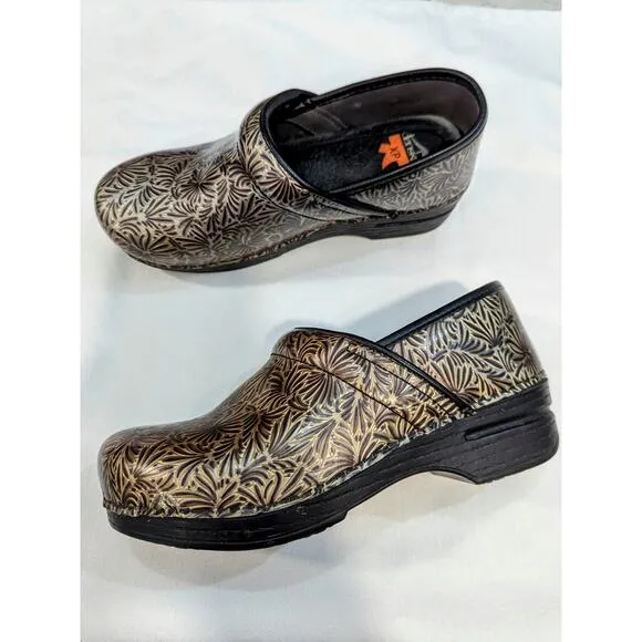 DANSKO Gold Silver Swirl Closed Back Slip On Clogs Nurse Teacher EUR 38 7,5 8