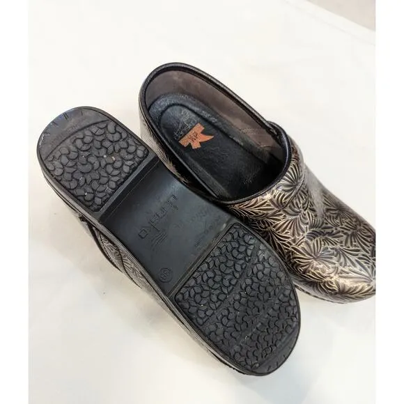 DANSKO Gold Silver Swirl Closed Back Slip On Clogs Nurse Teacher EUR 38 7,5 8
