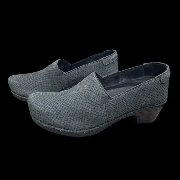 DANSKO Gray Snakeskin Embossed Suede Leather Clogs Womens 10.5-11 (41) Comfort
