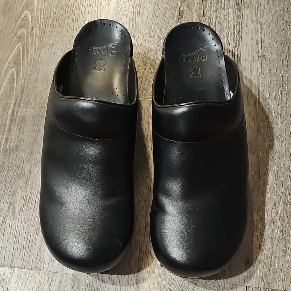 Dansko Karl Sz 47 Black Oiled  Leather Comfort Mule Clog Open Back Slip On