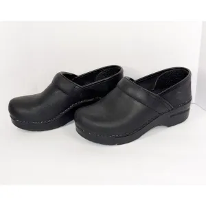 Dansko Leather Clogs Slip On Black Matte Oiled Comfort Nurse Professional 35/5