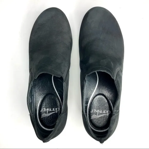Dansko Lynn black suede clogs round toe rubber sole size 38