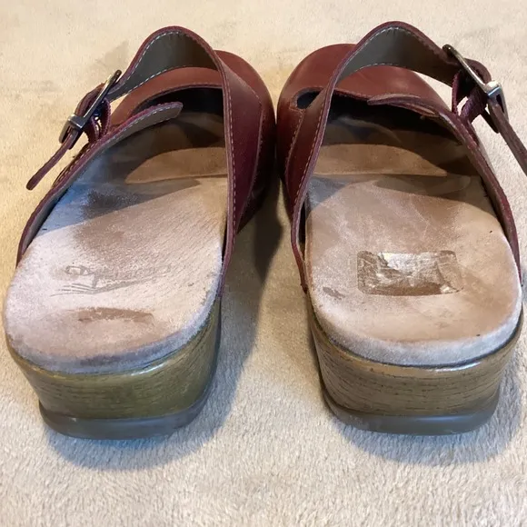 Dansko Martina Mary Jane Mule Clogs Size EU 37/US 6/UK 4 Wine Red Leather