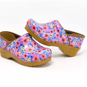 Dansko Patent Leather Floral Print Professional Slip On Clogs Purple Size 40/10