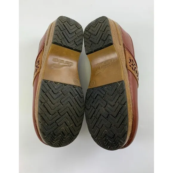 Dansko Pavan Clogs Cinnamon Leather Cut Out Detail Comfort Slip On Womens 38 7.5