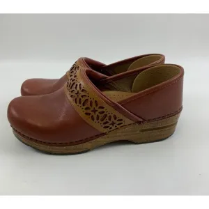 Dansko Pavan Clogs Cinnamon Leather Cut Out Detail Comfort Slip On Womens 38 7.5