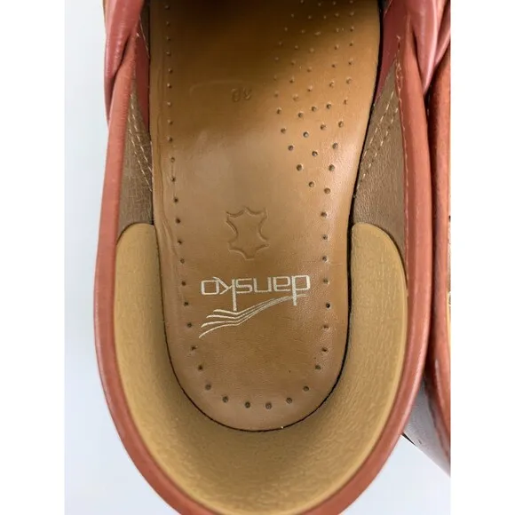 Dansko Pavan Clogs Cinnamon Leather Cut Out Detail Comfort Slip On Womens 38 7.5