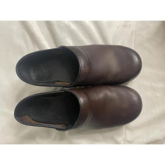 Dansko Pro Dark Brown Leather Clogs - Size 38