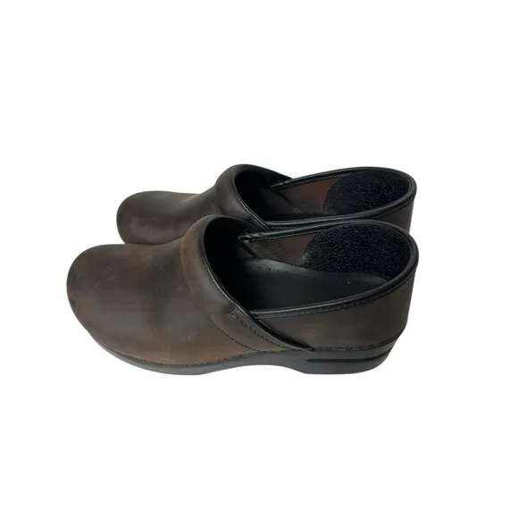 Dansko Professional Antique Brown/Black Leather Clogs Size 40 Brown 206-780202