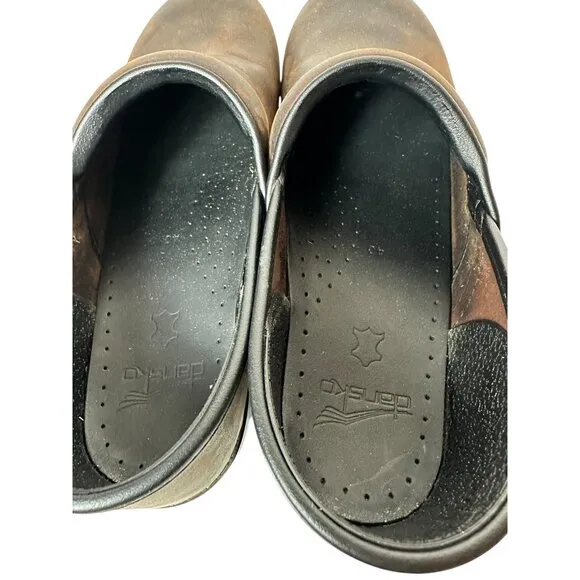 Dansko Professional Antique Brown/Black Leather Clogs Size 40 Brown 206-780202