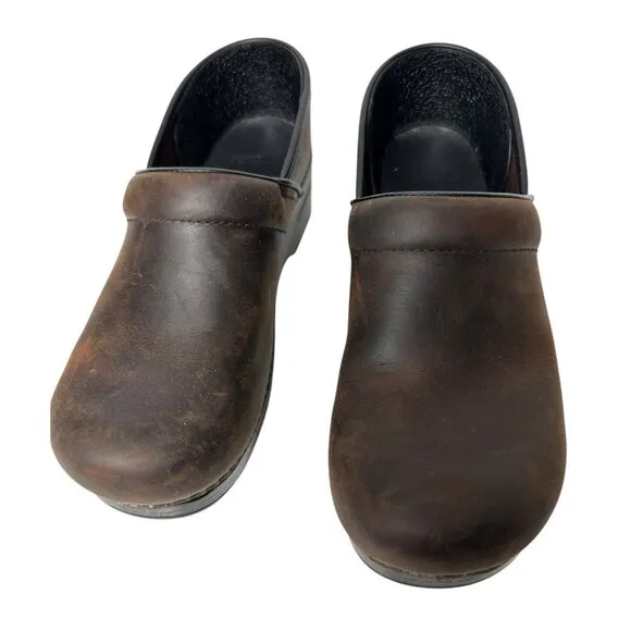 Dansko Professional Antique Brown/Black Leather Clogs Size 40 Brown 206-780202