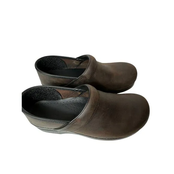 Dansko Professional Antique Brown/Black Leather Clogs Size 40 Brown 206-780202