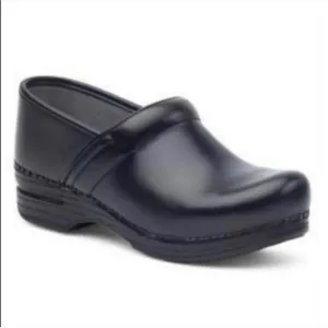 Dansko Professional Black Leather Stapled Slip-on Nursing Platform Clogs 41