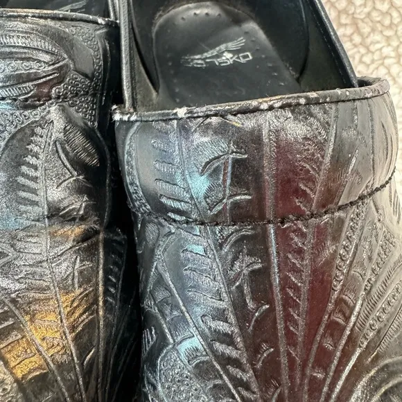 DANSKO Professional Black Tooled Leather Clogs Size 38