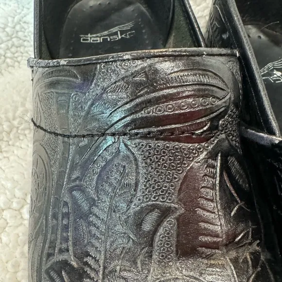 DANSKO Professional Black Tooled Leather Clogs Size 38