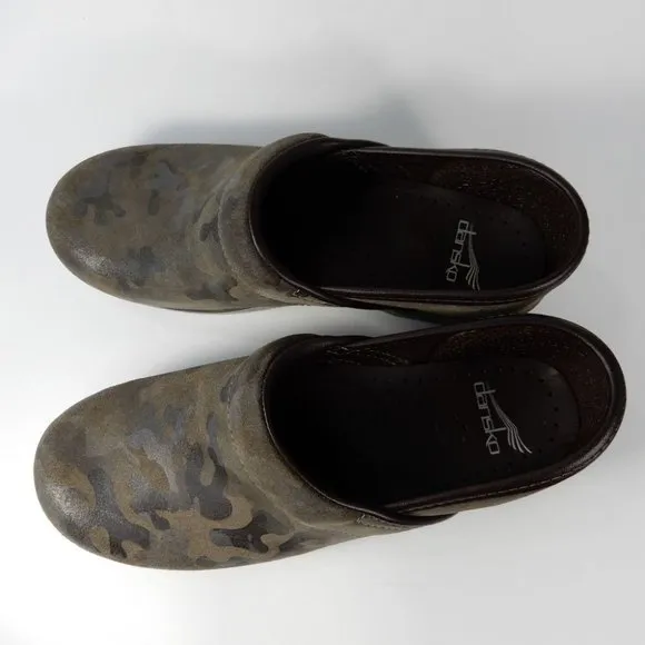 Dansko Professional CLOGS Size 38 7.5 8 Camo Suede Leather Comfort Shoe NEW $140