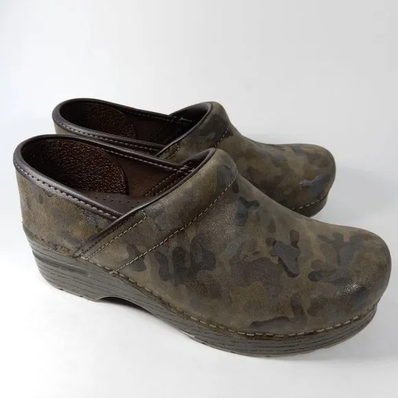 Dansko Professional CLOGS Size 38 7.5 8 Camo Suede Leather Comfort Shoe NEW $140