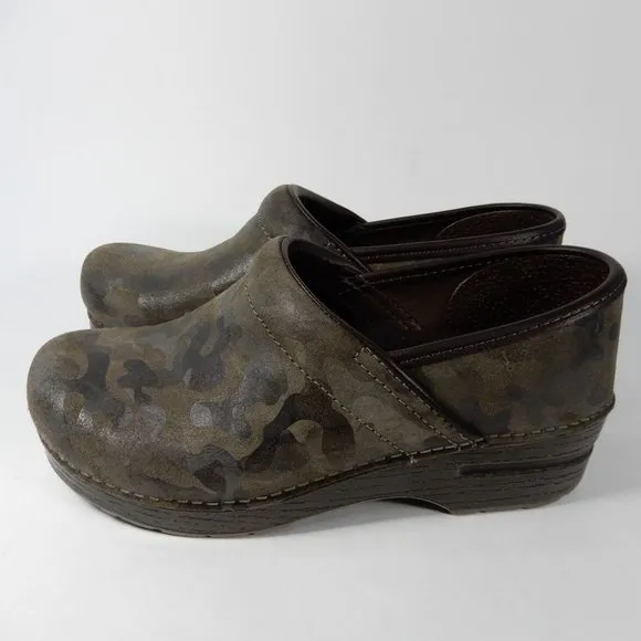 Dansko Professional CLOGS Size 38 7.5 8 Camo Suede Leather Comfort Shoe NEW $140