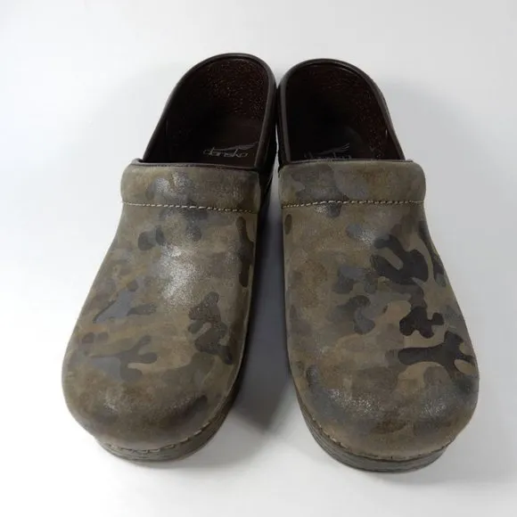 Dansko Professional CLOGS Size 38 7.5 8 Camo Suede Leather Comfort Shoe NEW $140