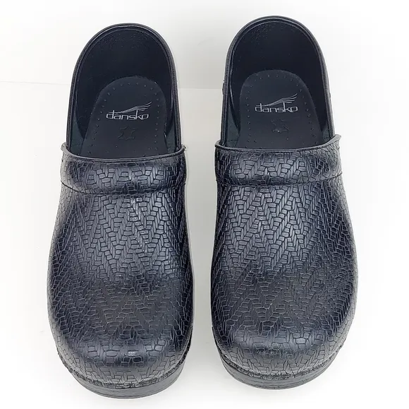 Dansko Professional Embossed Leather Black Comfort Clogs EU 41