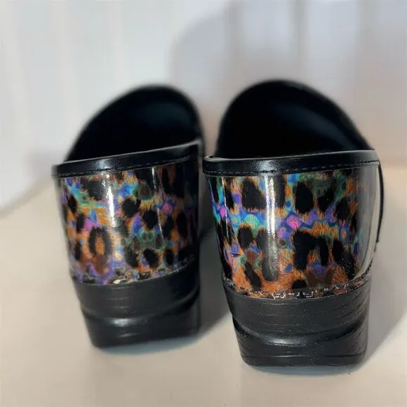 Dansko Professional Leopard Iridescent Patent Leather Clogs Sz 39 Euro US 8.5-9