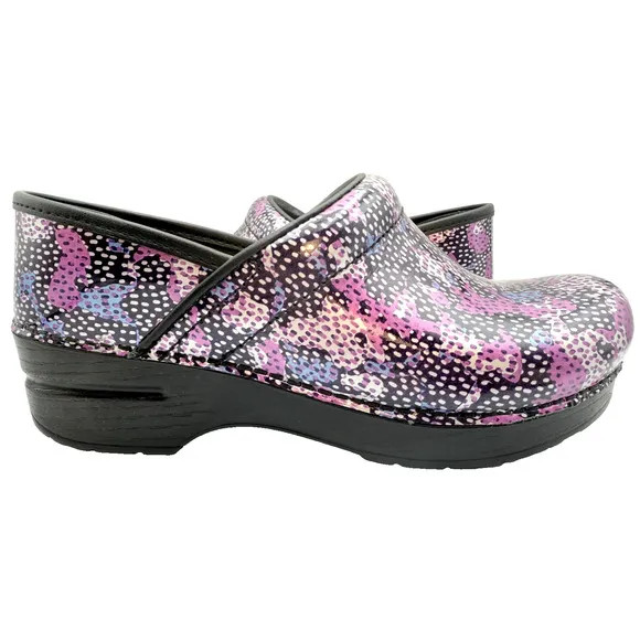 Dansko Professional Patent Leather Dotty Abstract ColorfulClogs Sz 6.5 - 7 New