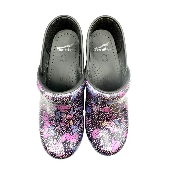Dansko Professional Patent Leather Dotty Abstract ColorfulClogs Sz 6.5 - 7 New