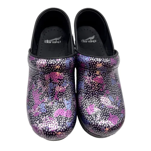 Dansko Professional Patent Leather Dotty Abstract ColorfulClogs Sz 6.5 - 7 New