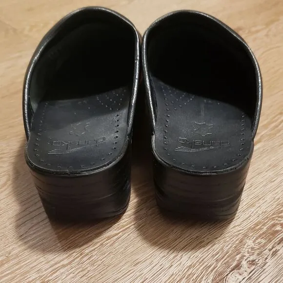 Dansko Professional Sonja Leather Backless Clogs | Black Cabrio | Size 39