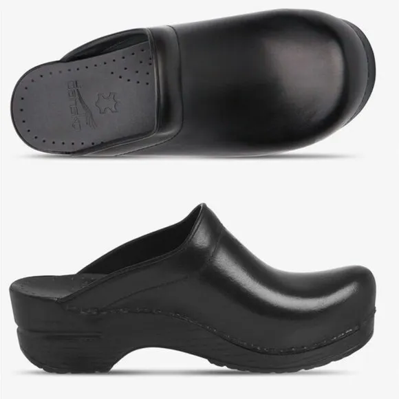 Dansko Professional Sonja Leather Backless Clogs | Black Cabrio | Size 39