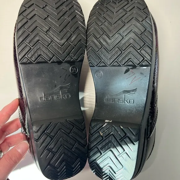 Dansko Red Mules with Metallic Sheen and Rounded Toe