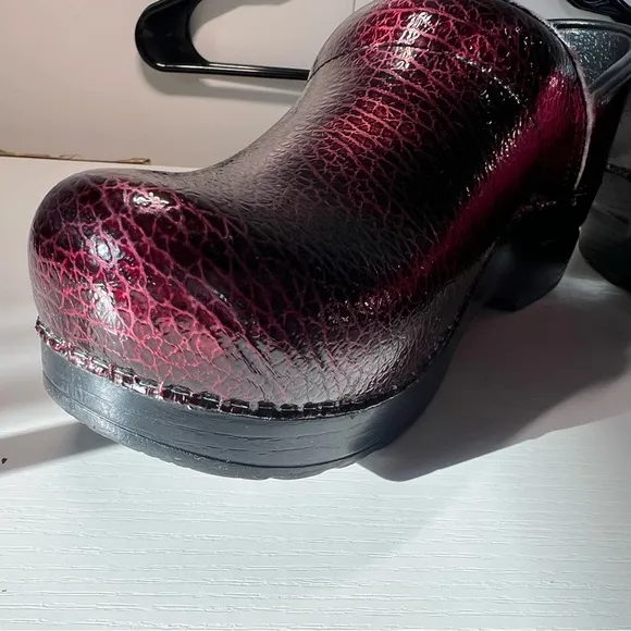 Dansko Red Mules with Metallic Sheen and Rounded Toe