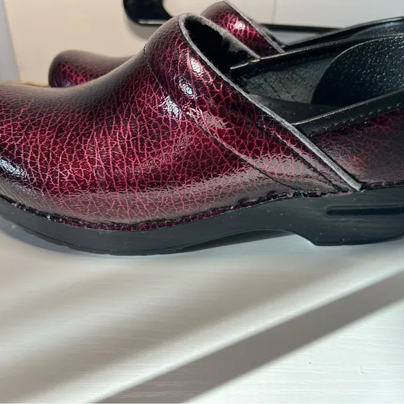 Dansko Red Mules with Metallic Sheen and Rounded Toe