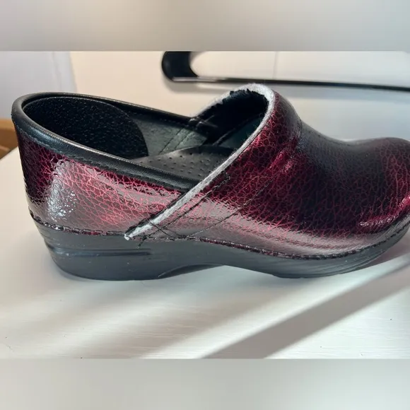 Dansko Red Mules with Metallic Sheen and Rounded Toe