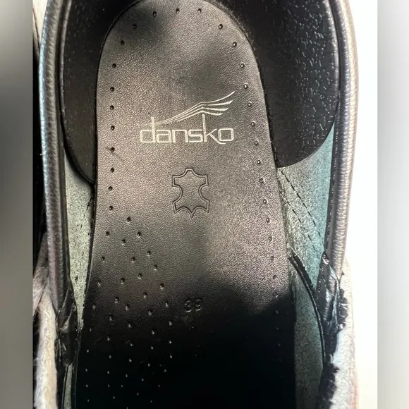 Dansko Red Mules with Metallic Sheen and Rounded Toe