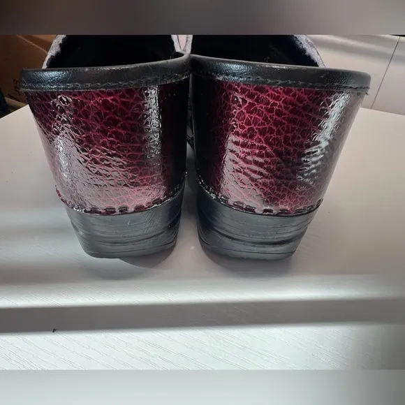 Dansko Red Mules with Metallic Sheen and Rounded Toe