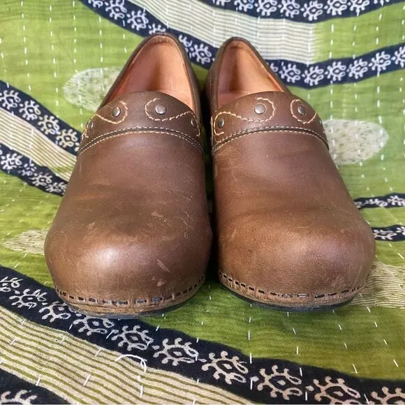 Dansko Riki Brown Leather Studded Clogs Size 38/ 7.5
