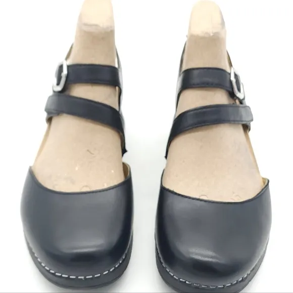 Dansko Rissa Clogs Women's Size 8.5-9 EU 39 Mary Jane Black Leather Sandals