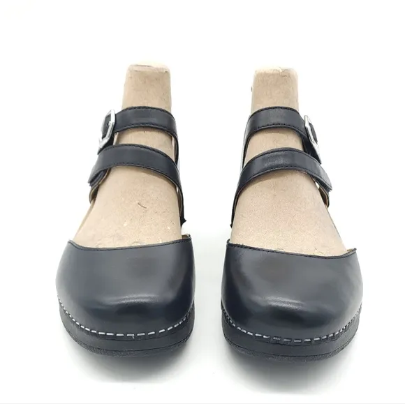 Dansko Rissa Clogs Women's Size 8.5-9 EU 39 Mary Jane Black Leather Sandals