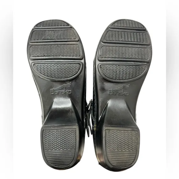 Dansko Savanna 38 7.5/8 Mary Jane Comfort Clogs Embroidered Black Leather Shoes