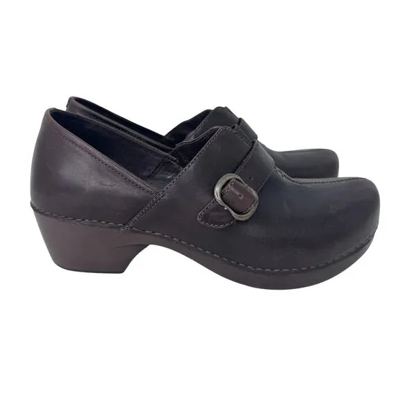 Dansko Shoes Womens 39 Tamara Casual Slip On Comfort Wedge Clogs Brown Leather