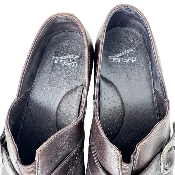Dansko Shoes Womens 39 Tamara Casual Slip On Comfort Wedge Clogs Brown Leather